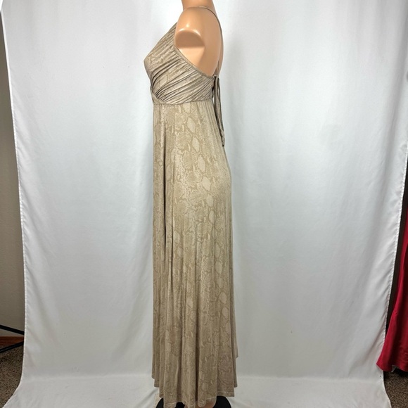 Max & Aaron Women’s Sz S Tan Snake Print Maxi Dress V Neck Soft Jersey Knit Boho - Picture 6 of 14